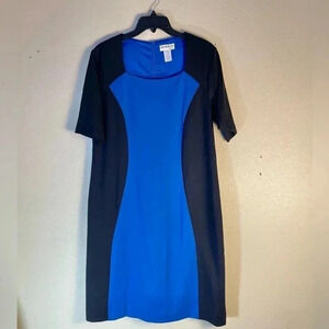 North Style Dress Sz 16 Fig Flattering ColorBlock Zip Lined Stretch Blue Black